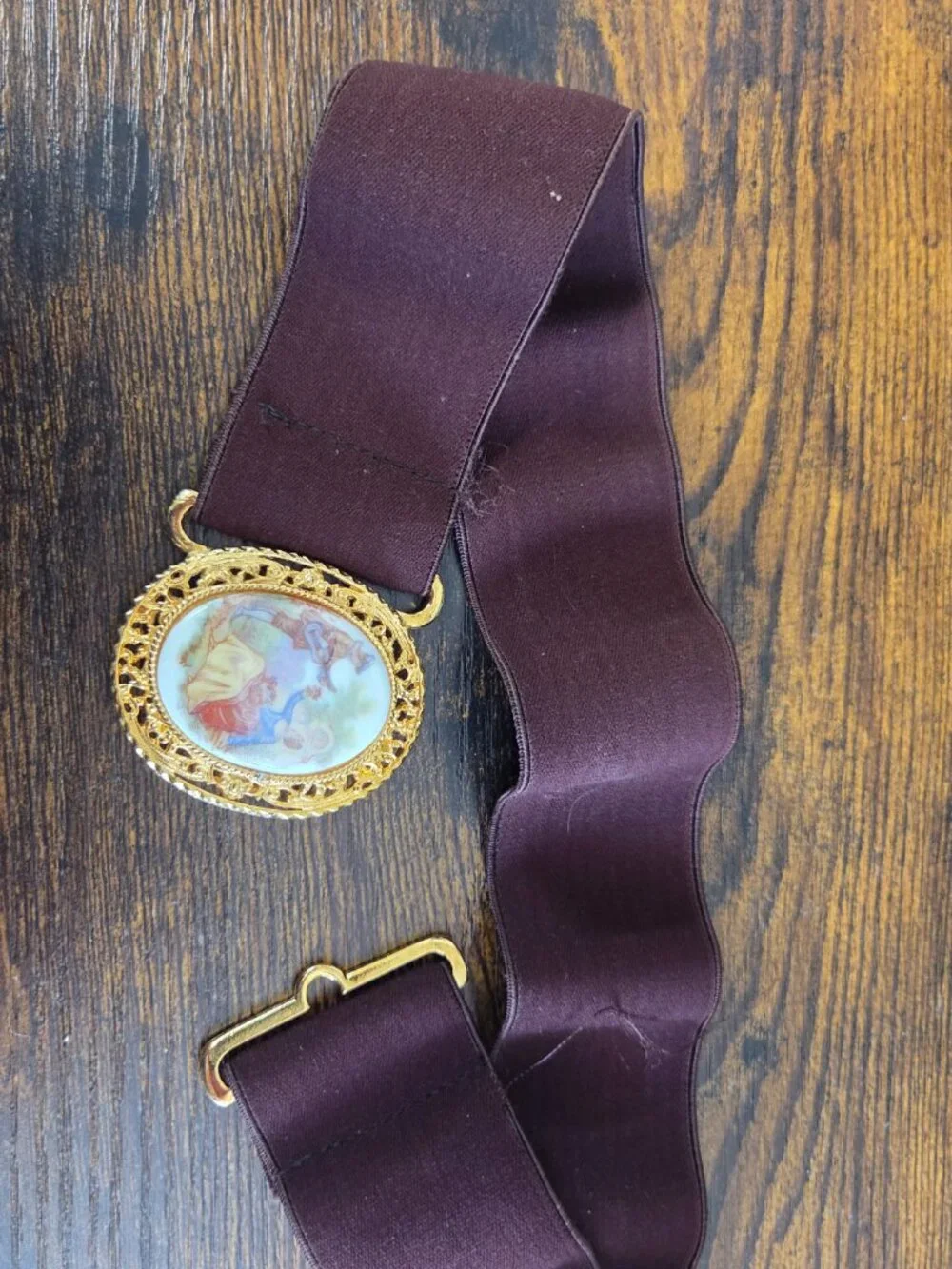 Vintage Victorian Edwardian Belt with Painted Lovers on Clasp